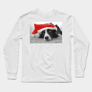 Border Collie Christmas Card - Santa's Little Helper Long Sleeve T-Shirt